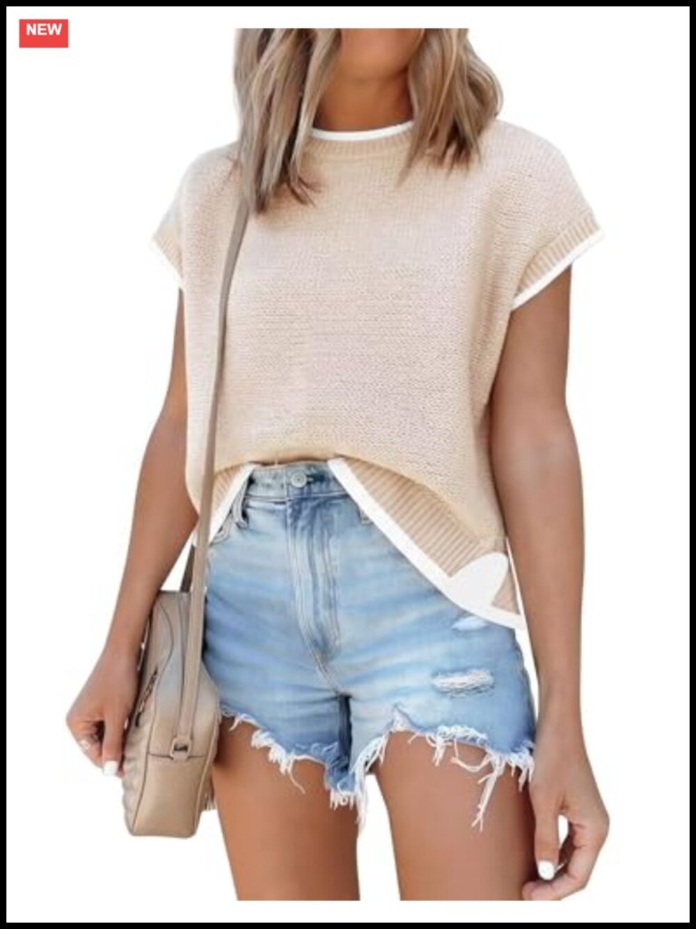 Women's Cap Sleeve Knit Pullover Sweater Oversized Summer Top